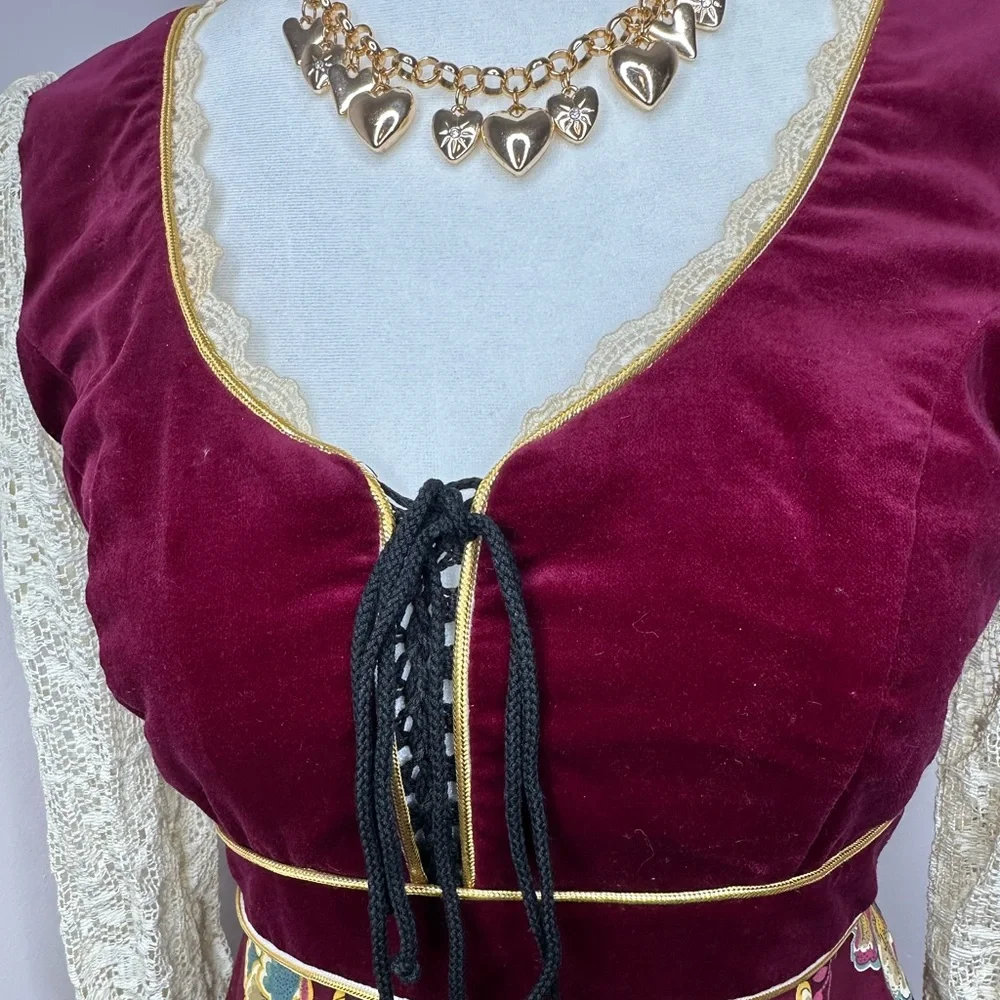 Gunne Sax Vintage-Inspired Burgundy Floral renaissance Dress  Lace Sleeve RARE - Picture 6 of 17